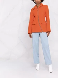 NINA RICCI Orange Asymmetric Zipper Boucle Collared Jacket NEW WITH TAG FR 38 - Picture 1 of 11