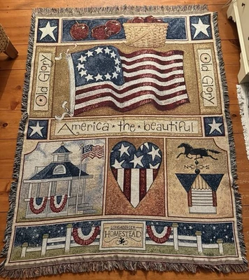 Manta de tapiz Longaberger Homestead Old Glory America The Beautiful EE. UU. Foto 1 de 4
