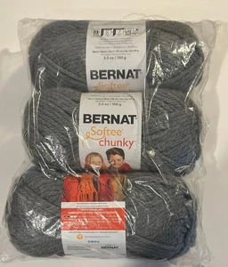 Bernat Softee Chunky Yarn True Grey, 3 Skein Lot, 3.5 ounce each, 6 Bulky weight - Picture 1 of 3