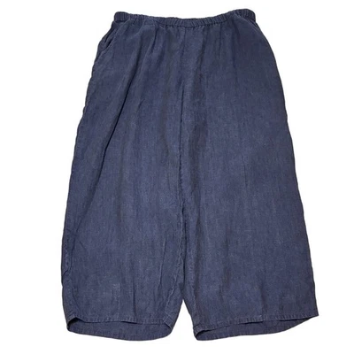 Flax Floods Wide Leg Pants Women’s L Navy Lagenlook High Rise - Image 1 of 4