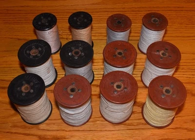 Lot of 12 Vintage 3" Wood Spools w/Thread - Argyl Silk Co.,  Maurer - Fly Tying - Image 1 of 4