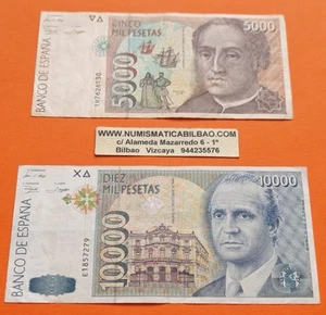 España 5000 PESETAS + 10000 PESETAS 1992 CRISTOBAL COLON y JUAN CARLOS I MBC P/2 - Imagen 1 de 4
