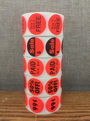 "AVERY DENNISON" FLUORESCENT PREPRINTED LABELS. PRICE LABELS. 1 Roll = 1,000pcs