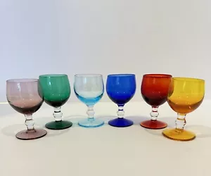 Vintage Apertif Cordial Liqueur Footed Shot Glasses Multicolored Set Of 6 - Picture 1 of 10