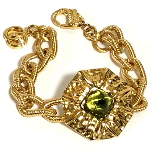 Bracciale Gucci GG Doppio G Michele Pietra Verde Placcato Oro Catena 7 48 Pollici