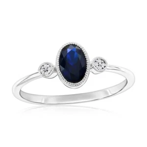 Sterling Silver, Lab-Grown Sapphire & Natural Diamond Ring - Picture 1 of 1