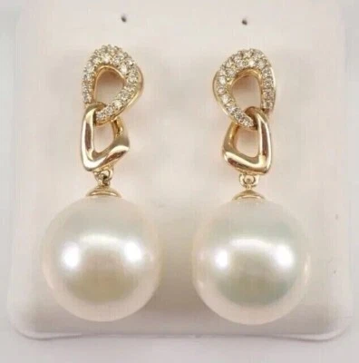 2.25 Ct Round Cut Pearl Real Moissanite Hoop Earrings In 14k Yellow Gold Plated - Image 1 of 4