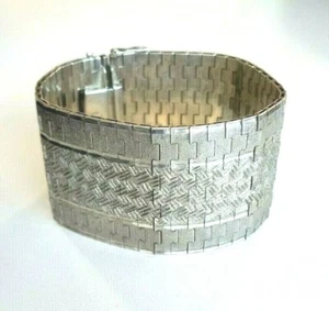 Vintage 925 sterling hallmarked Mexico basketweave diamond cut cuff bracelet 79g - Picture 1 of 12