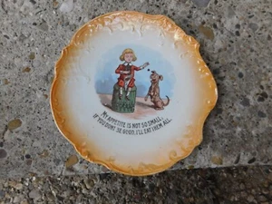 ADORABLE ANTIQUE NATIONAL CHINA CO. E.L.O. BOY W/DOG CUTE SAYING PLATE - Picture 1 of 8