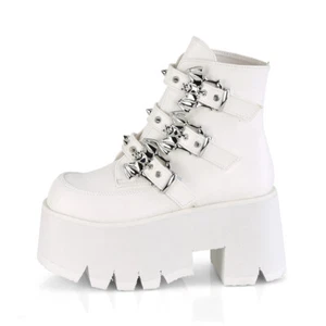 Ashes 55 White Matte Bat 3.5" Platform Heel Combat Goth Punk Boots NY DEMONIA - Picture 1 of 12