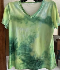 Blue Ocean Mens  Medium Women Tie-Dye T-Shirt Green Tye Die L M Large Dri V Neck - Picture 1 of 6