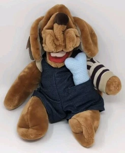 Vintage 1981 Wrinkles Dog Puppet Plush by Ganz Denim Overalls Outfit w/Dog Bone - Picture 1 of 5
