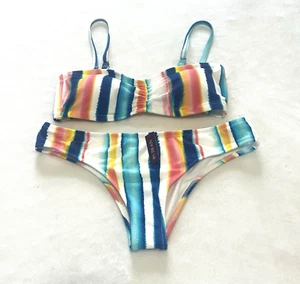 ADORE ME 2 Piece Bikini Set Multicolor Striped Removable Straps Size Medium NWT - Picture 1 of 14