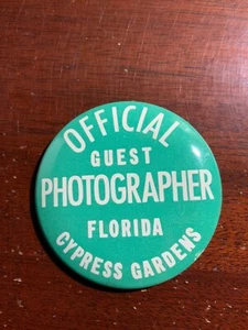 Official Guest Photographer Florida Cypress Gardens Vintage Pinback Button - Picture 1 of 2