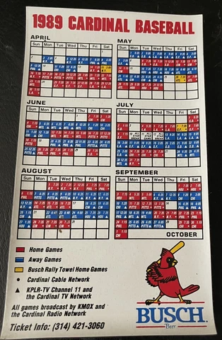 1989 St.Louis Cardinals Magnet Baseball schedule Stadium Giveaway Nice Condition Cover