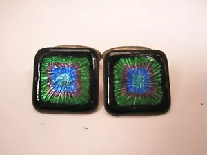 Blues & Greens Foil Design Quality Vintage Cuff Links simple plain - Picture 1 of 7