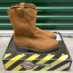 Justin Steel Toe Work Boots Pull On Brown Leather Men’s Sz 10.5 EEE NEW 4764 - Picture 1 of 10
