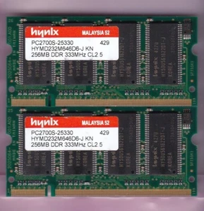 512MB 2x256MB PC2700S HYNIX HYMD232M646D6-J KN DDR-333 LAPTOP SODIMM Memory Kit - Picture 1 of 2