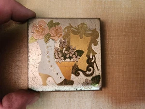Vintage Boots Rose Pink Cutesy Gold Tone Compact Powder Tray Mirror PROJECT - Picture 1 of 12