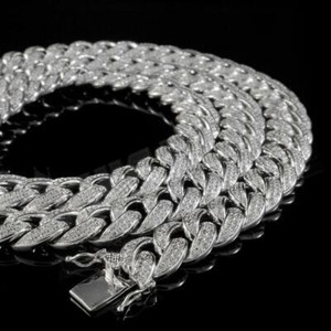 18K White Gold Plated Out ICED Lab Diamond Cuban Chain Link Miami Necklace 15mm