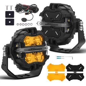Off Road LED Light Pods 3.5inch Spot Beam DRL with Amber Covers White 6000K 160W - Picture 1 of 7