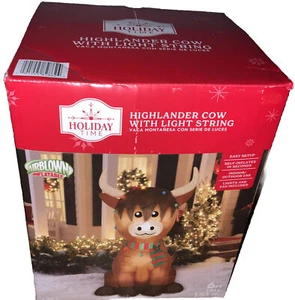 HIGHLANDER COW WITH LIGHT STRING Airblown Inflatable 6 FT Tall - Picture 1 of 2