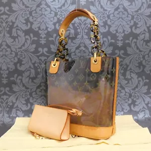 LOUIS VUITTON MONOGRAM Brown Clear Vinyl Cabas Ambre PM Handbag #43 Rise-on - Picture 1 of 17