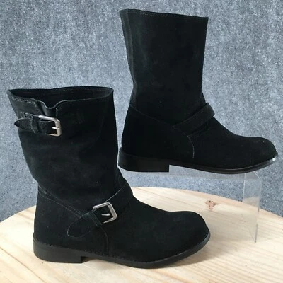 Report Boots Womens 8.5 Cohen Biker Booties Black Leather Buckle Round Pull On - Image 1 of 4