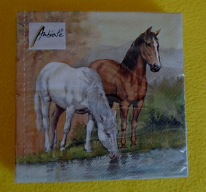 1 Packung 20 Servietten PFERDE Horses Pferd Schimmel Brauner Fluss Ambiente OVP 