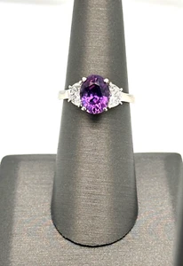 GIA CERTIFIED Oval Purple Sapphire and Half Moon Diamond Platinum - Picture 1 of 6