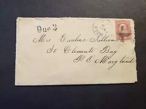 1860's CAMDEN, NJ to ST. CLEMENTS BAY, MD Postal Cover POSTAGE DUE #65 or #83 - Picture 1 of 2