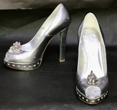 Alexander McQueen Leather Pumps High Heel Blackw Skull EU:38 - Image 1 of 4