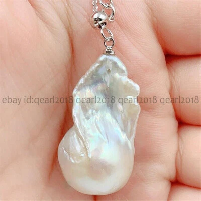 Collar colgante de perlas barrocas Keshi de agua dulce blancas naturales reales de 17-30 mm de 18"" Foto 1 de 4