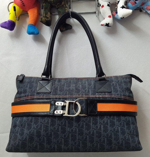 Borsa a tracolla Christian Dior Flight tela blu navy finiture in pelle cerniera