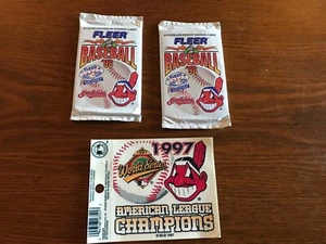 Two 1996 FLEER PACKS ALL CLEVELAND INDIANS 10 cards (sealed) PLUS 97 WS sticker - Picture 1 of 2