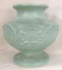 Rumrill Acanthus Leaf Vase 514 Aqua Matte Glaze White Inside 1930s Vintage (O2)