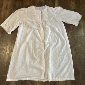 Vintage Lorraine nightgown size Large Button Down Lace Eyelet Trim Short Sleeve - Picture 1 of 11