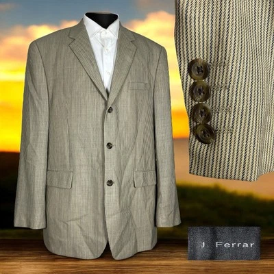 J Ferrar Sport Coat Mens 46L Beige Multicolor Wool Three Buttons Surgeons - Image 1 of 4