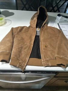 Vintage Carhart YYJ130 Brown Duck Canvas Quilted With Hood Youth 8 Pre Owned - Picture 1 of 5