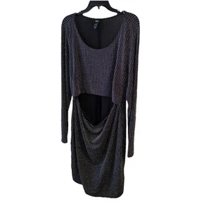 Forever 21 Black Metallic Striped Cutout Dress Size 3X - Picture 1 of 11