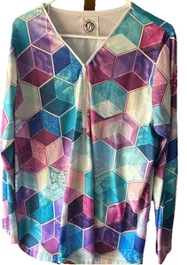 Pullover Tees2UrDoor para mujer XL púrpura y azul 1/4 cremallera bonito patrón - Imagen 1 de 3