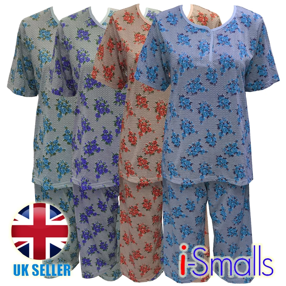i-Smalls Ladies Fish Net Print Pyjama Set Capri Crew Neck 3/4 - Image 1 of 1