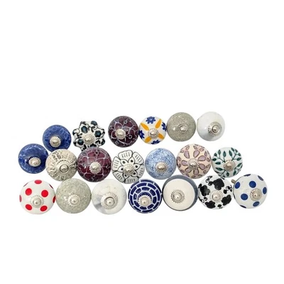 20 tiradores de cajón de perilla de puerta de gabinete de porcelana de colección estampado geométrico floral mezcla boho Foto 1 de 4