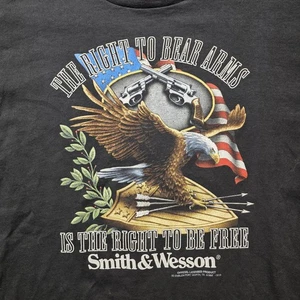 VTG 90s 3D Emblem Smith & Wesson Right To Bear Arms T-Shirt L Black USA Freedom - Picture 1 of 8