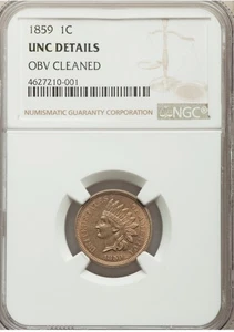 1859 Indian Cent Copper Nickel - NGC Unc Details - Picture 1 of 4