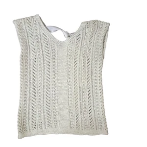 Maglia LOFT donna taglia XSP Petites bianco sporco scollo a V maglia aperta cravatta posteriore - Foto 1 di 4