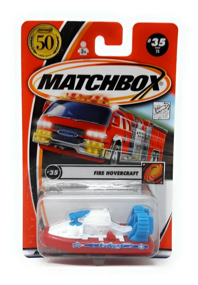 Matchbox 2002 No 35 Fire Hovercraft mit Logo 50 Jahre Blisterkarte MBX Superfast - Bild 1 von 1