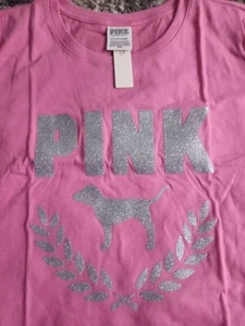 Vs pink everyday crew tee new size small heathered pink glitter shine logo - Picture 1 of 2
