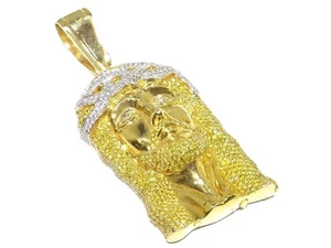Conjunto de colgante de Jesús de diamantes blancos y amarillos de corte redondo de 16,75 quilates de oro amarillo de 14 k - Imagen 1 de 10