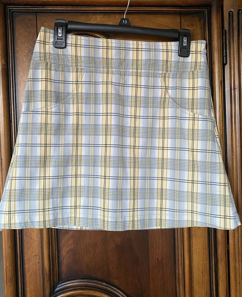 Pantalón Corto de Golf Annika Cutter & Buck Amarillo Gris Blanco a Cuadros para Mujer Talla 2 Usado en Excelente Condición Foto 1 de 3